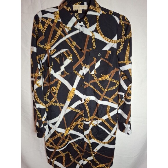 MICHAEL KORS Button Up Long Tunic/Dress Women's Black an Brown Size S (1517) - Picture 9 of 14